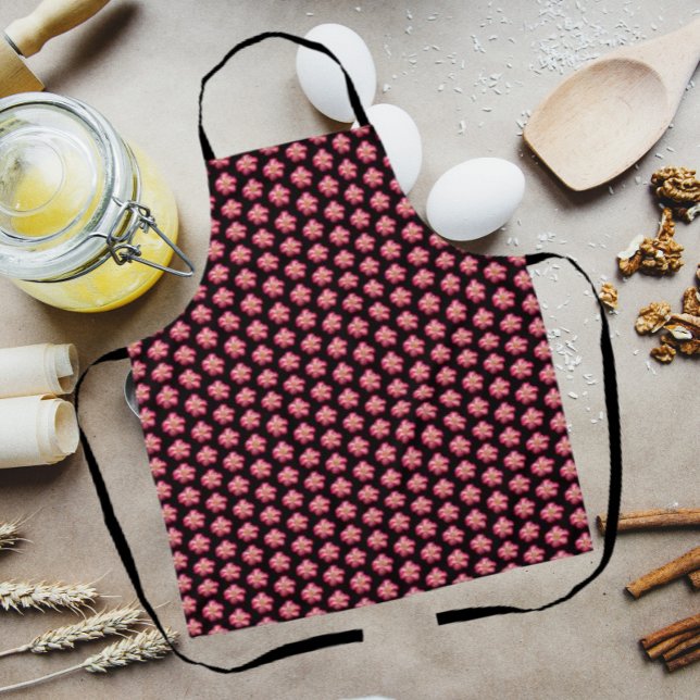 Pink Rose Floral Pattern on Black Apron (In Situ Kitchen)