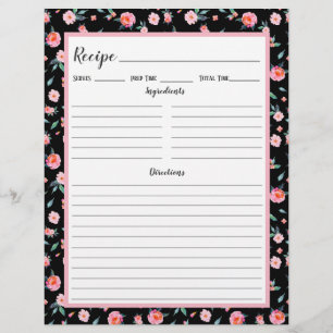Pink Rose Floral Pattern Recipe Binder Page