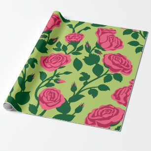 Pink Rose Floral Pattern Wrapping Paper