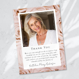 Pink Rose Floral Photo Keepsake Funeral Memorial Thank You Card