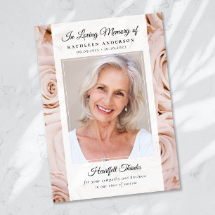 Pink Rose Floral Photo Keepsake Funeral Memorial Thank You Card