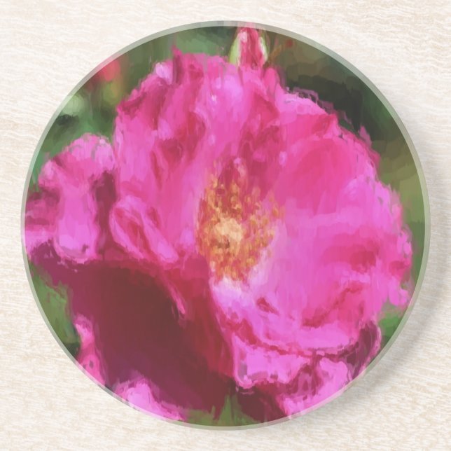 Pink Rose Floral Photo Painting Coaster (Front)