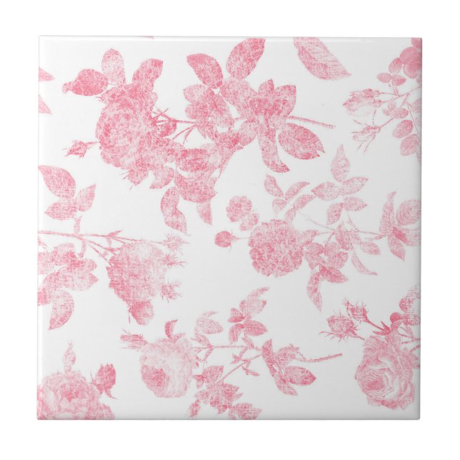 Pink Rose Floral Print Backsplash Tile (Front)