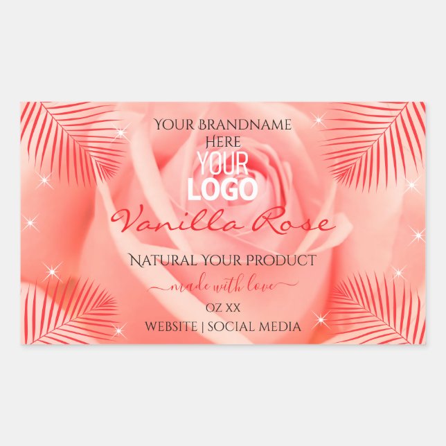 Pink Rose Floral Product Labels Palm Leaves Logo (Front)