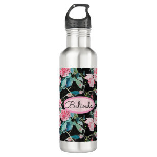 Pink Rose Floral Roses Vintage Cabbage Womans 710 Ml Water Bottle