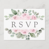 Pink Rose Floral RSVP Postcard with Meal Choice