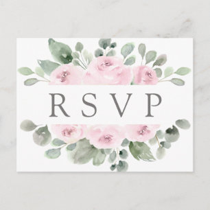 Pink Rose Floral RSVP Postcard with Meal Choice