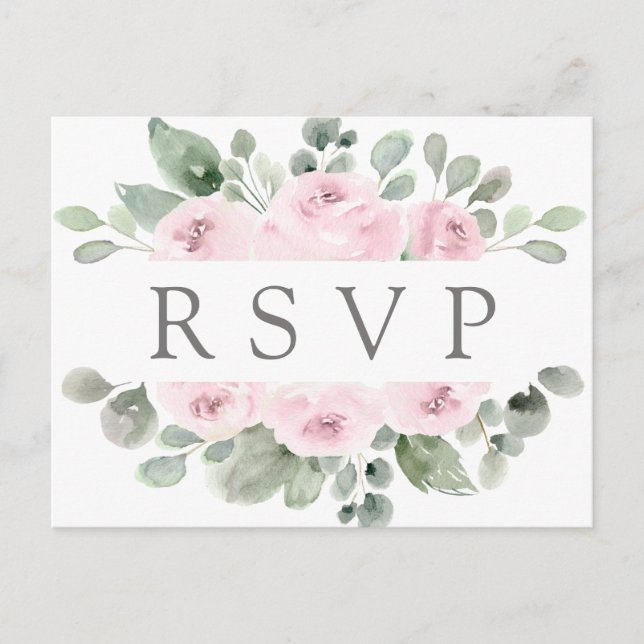 Pink Rose Floral RSVP Postcard with Meal Choice (Front)