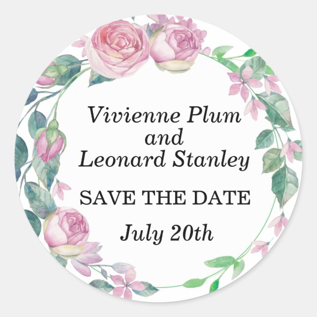 Pink Rose Floral Save the Date Envelope Seal (Front)