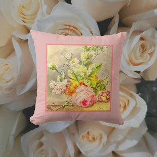 Pink Rose Floral Still Life Vintage Watercolor Cushion