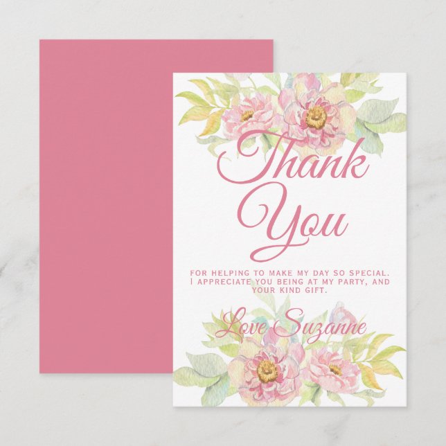 Pink Rose Floral Thank You Card (Front/Back)