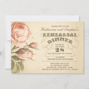 Pink Rose Floral Vintage Chic Rehearsal Dinner Invitation