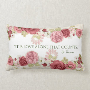 Pink Rose Floral Vintage St. Therese Religious Lumbar Cushion