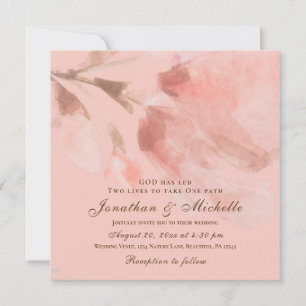 Pink Rose Floral Watercolor Christian Wedding Invitation