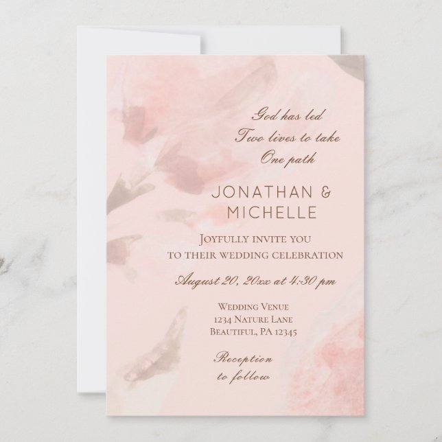 Pink Rose Floral Watercolor Christianl Wedding Invitation (Front)