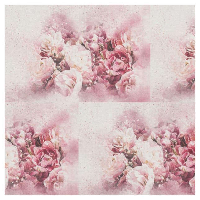 Pink Rose Floral Watercolor Sewing Pattern Fabric (Close Up)