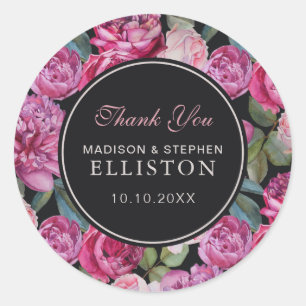 Pink Rose Floral Watercolor   Thank You Classic Round Sticker