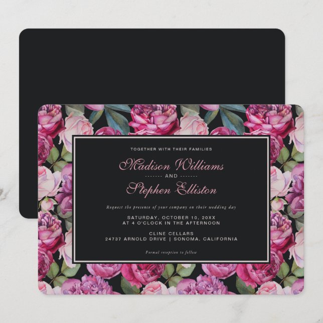Pink Rose Floral Watercolor - Wedding Invitation (Front/Back)