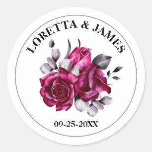 Pink Rose Floral Wedding  Classic Round Sticker