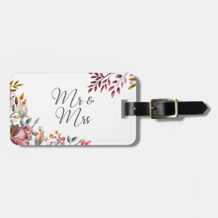 Pink Rose Floral Wedding Mr & Mrs Travel Bag Tag