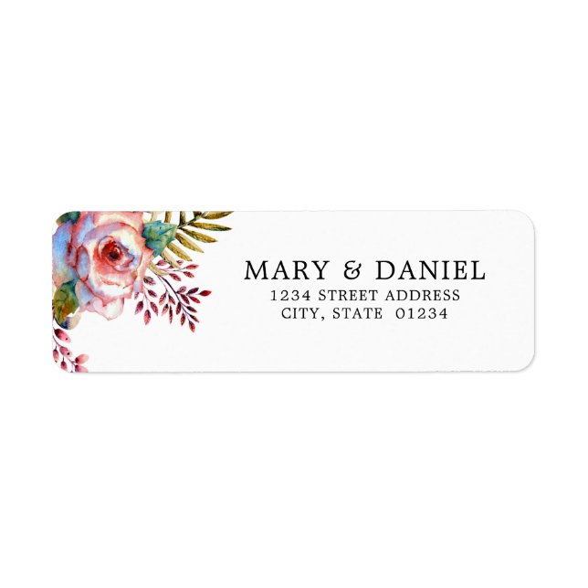 Pink Rose Floral Wedding Return Address Label (Front)