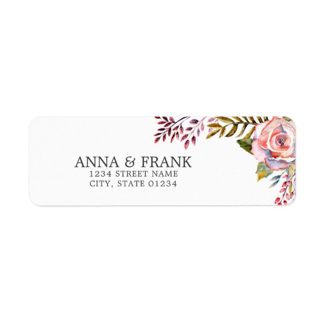 Pink Rose Floral Wedding Return Address Label (Front)