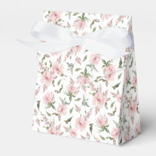 Pink Rose Floral White Bow Personalised Wedding Favour Box