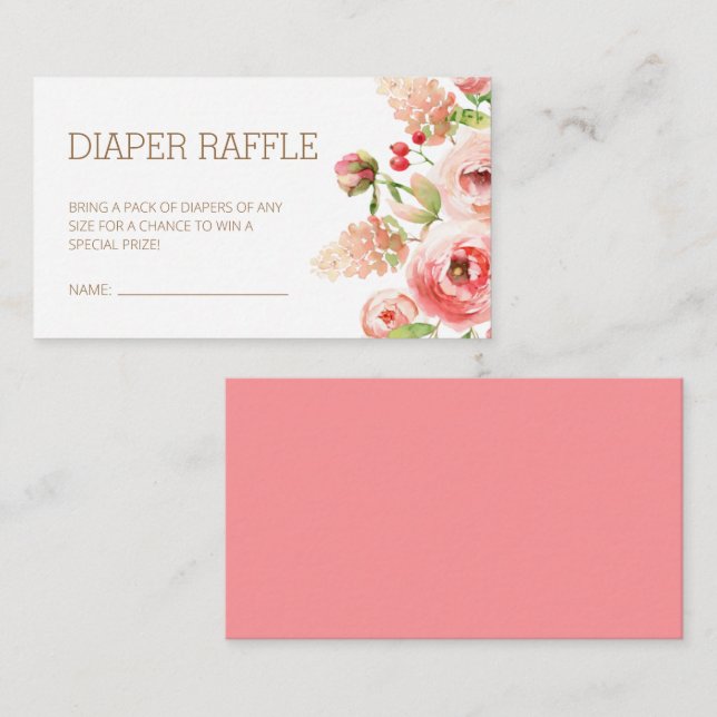 Pink Rose Floral Wreath Baby Shower Diaper Raffle Enclosure Card (Front/Back)