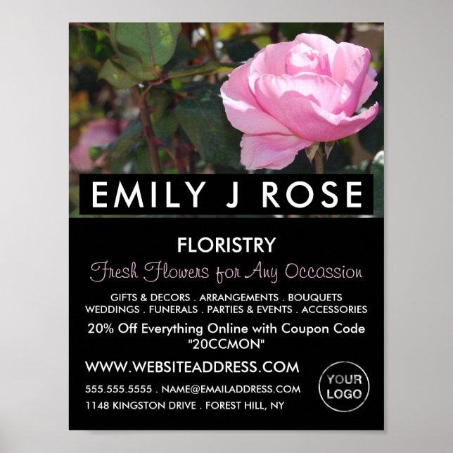 Pink Rose, Florist, Floristry Advertising Poster (Front)