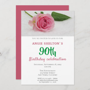 PInk Rose Flower 90th Birthday Party Invitation