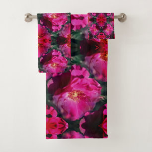 Pink Rose Flower Abstract Bath Towel Set