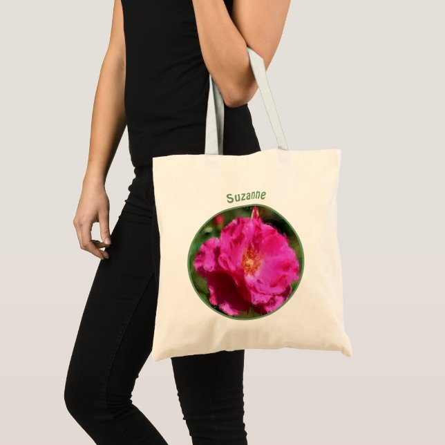 Pink Rose Flower Art Personalised Tote Bag (Front (Product))