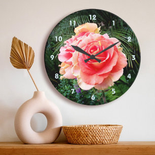 Pink rose flower bold close-up photography simple large clock