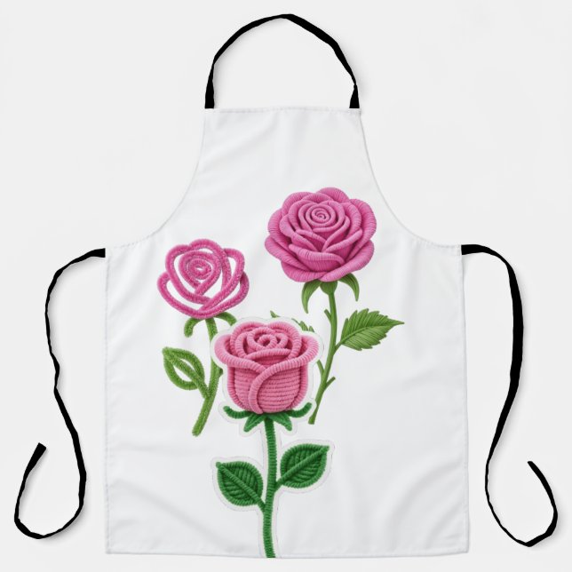 Pink Rose Flower Botanist Pipe Cleaner Flower  Apron (Front)