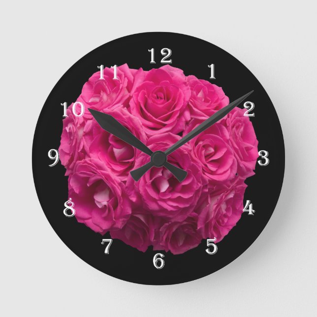 Pink Rose Flower Bouquet Wall Clock (Front)