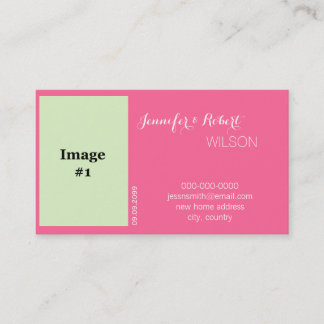 pink rose flower bride, groom wedding new address business card
