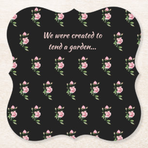 Pink Rose Flower Christian Quote Saying Garden Paper Coaster