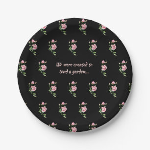 Pink Rose Flower Christian Quote Saying Garden Paper Plate