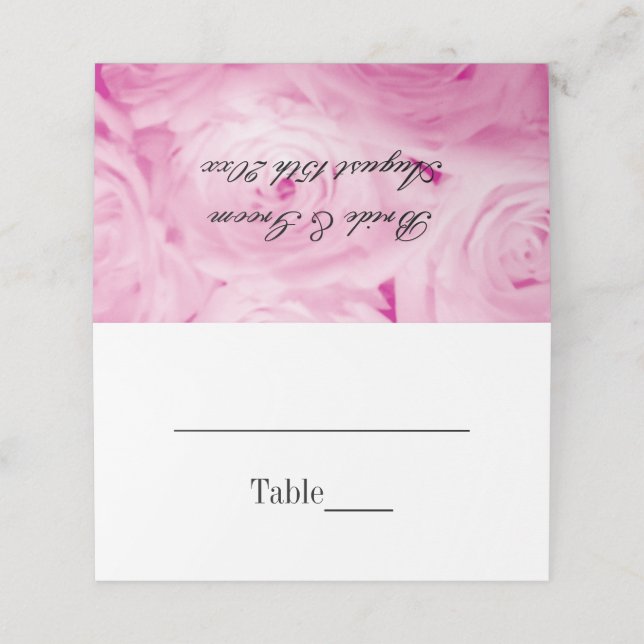 Pink rose flower custom wedding table place cards (Outside Unfolded)