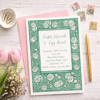 Pink Rose Flower Easter Brunch Invitation