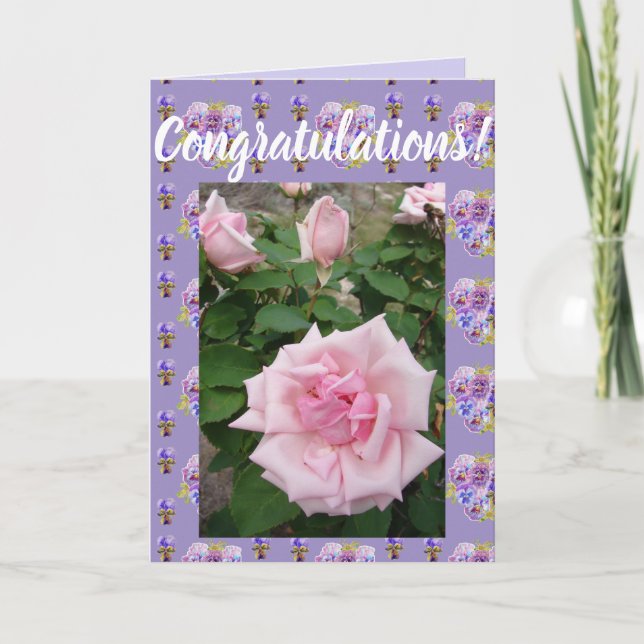 Pink Rose Flower Floral Conrgatulations art Card (Front)
