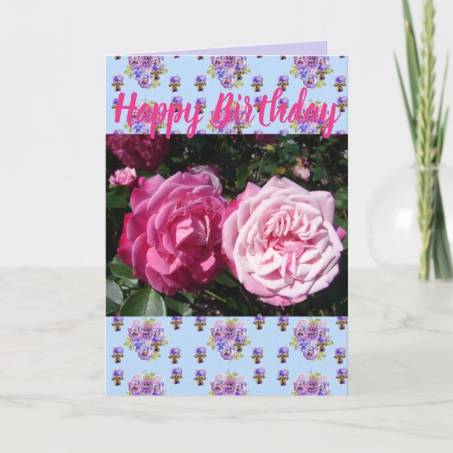 Pink Rose Flower Floral Happy Birthday art Card (Front)