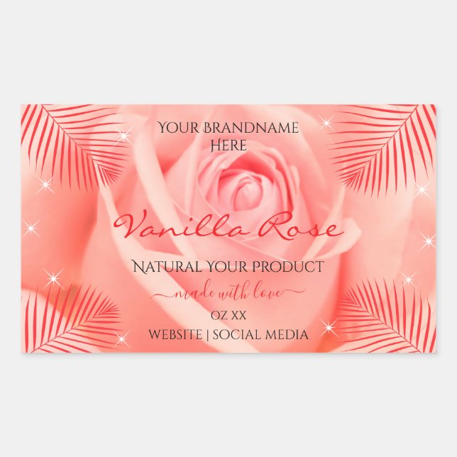 Pink Rose Flower Floral Product Labels Palm Leaves (Front)