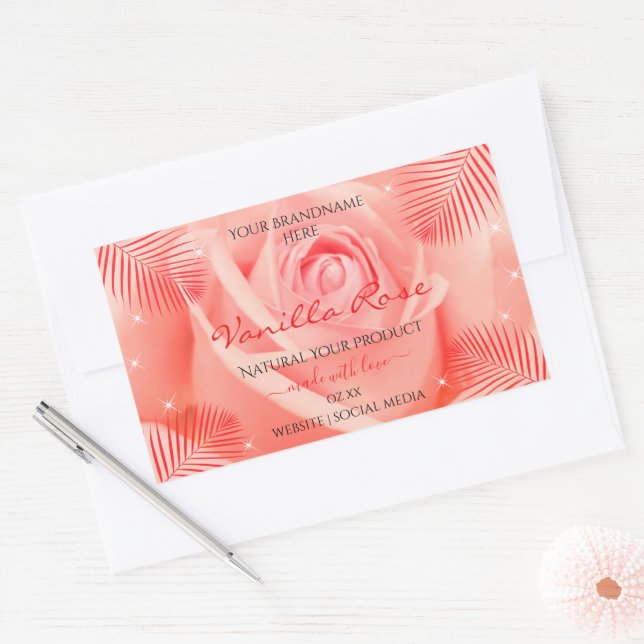 Pink Rose Flower Floral Product Labels Palm Leaves (Envelope)