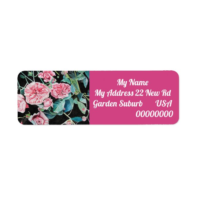Pink Rose Flower Floral Return Address Labels (Front)