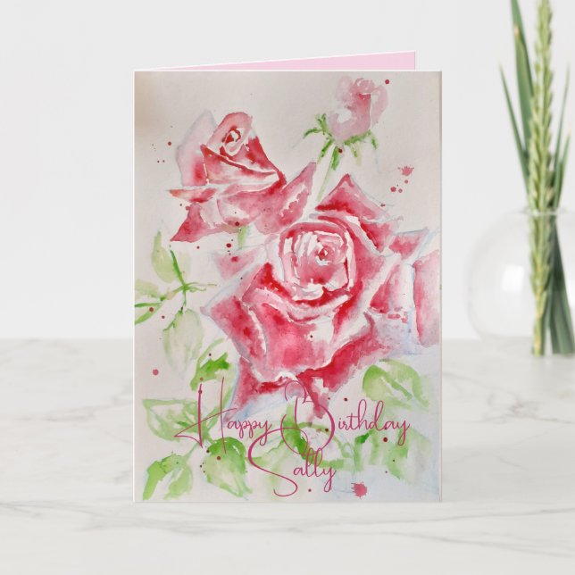 Pink Rose Flower Floral Roses Card Customizable (Front)