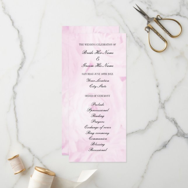 Pink rose flower floral wedding ceremony program programme (Front/Back In Situ)