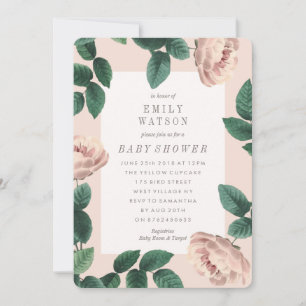 Pink Rose Flower Frame Baby Shower Invitation