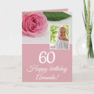 Pink Rose Flower Funny Photo Floral 60th Birthday  Card