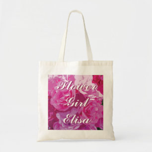 Pink rose flower girl tote bag   Personalised name